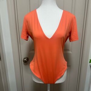House of Harlow 1960 Orange V-Neck Bodysuit
